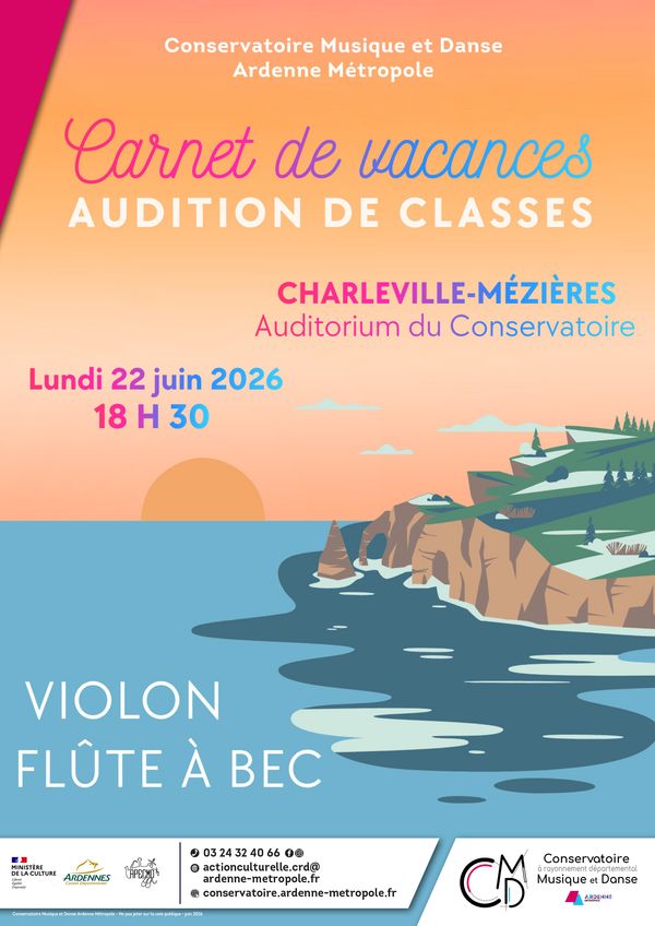 Carnets de vacances : violon, flûte à bec, musique ancienne - Concert à Charleville-Mezieres au Auditorium du Conservatoire - Site de Charleville-Mézières le 22 juin 2026