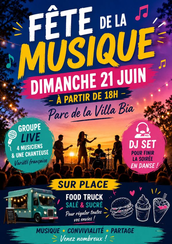 Concert & DJ set sous les étoiles à la Villa Bia - Concert à Trilport au Parc de la Villa Bia le 21 juin 2026