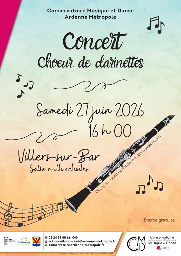 Concert du chœur de clarinettes du Conservatoire - Concert à Villers-sur-Bar au multi activités le 27 juin 2026