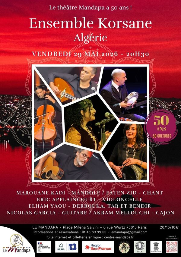 Ensemble KORSANE - Algérie - Concert à Paris au Théâtre Mandapa le 29 mai 2026