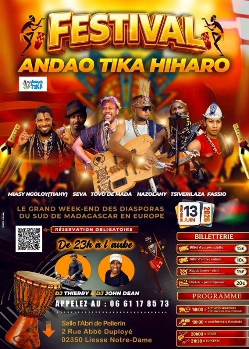 Festival ANDAO TIKA HIHARO à Liesse Notre Dame (02) - Concert à Liesse-Notre-Dame au L'Abri du Pèlerin le 13 juin 2026