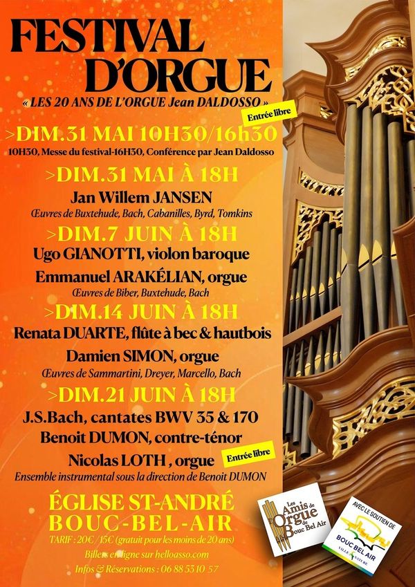 Festival d'orgue de Bouc-Bel-Air - Concert à Bouc-Bel-Air au église st André de Bouc-Bel-Air le 21 juin 2026