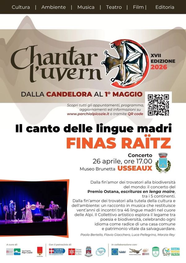 Finas Raïtz il canto delle lingue madri - Concert à Usseaux au Punto museo Brunetta, Usseaux, Italia le 26 avril 2026