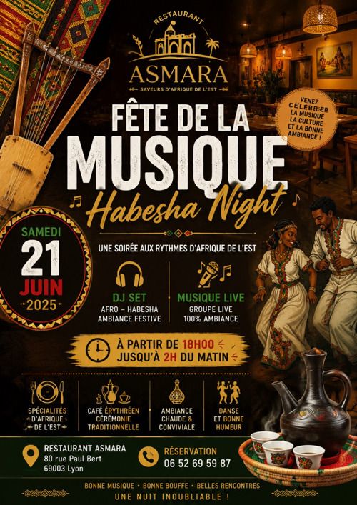 Habesha musique - Concert à Lyon au Restaurant asmara le 21 juin 2026
