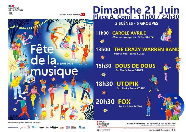 Une journée de concerts à Puget-Théniers - Concert à Puget-Théniers au Place Adolphe Conil le 21 juin 2026